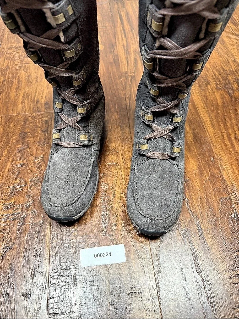 Timberland Women’s Size 8 Charcoal Gray Suede Tall Lace Up Shearling Boots